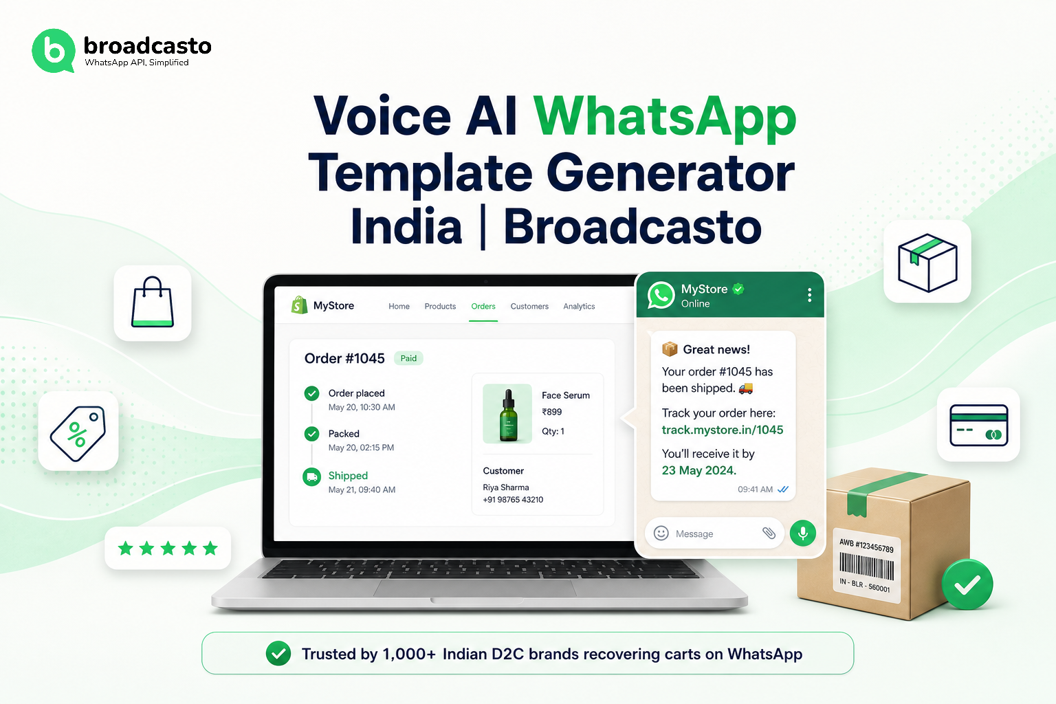 Voice AI WhatsApp Template Generator India | Broadcasto